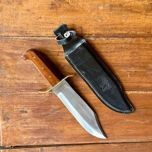 15" Bowie Knife and Leather Sheath with Embossed Deer